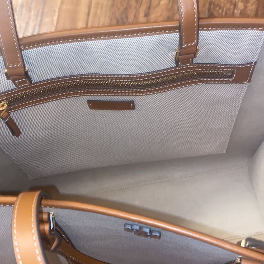 Tory Burch Cream and Brown Tote Bag - Picture 9 of 11